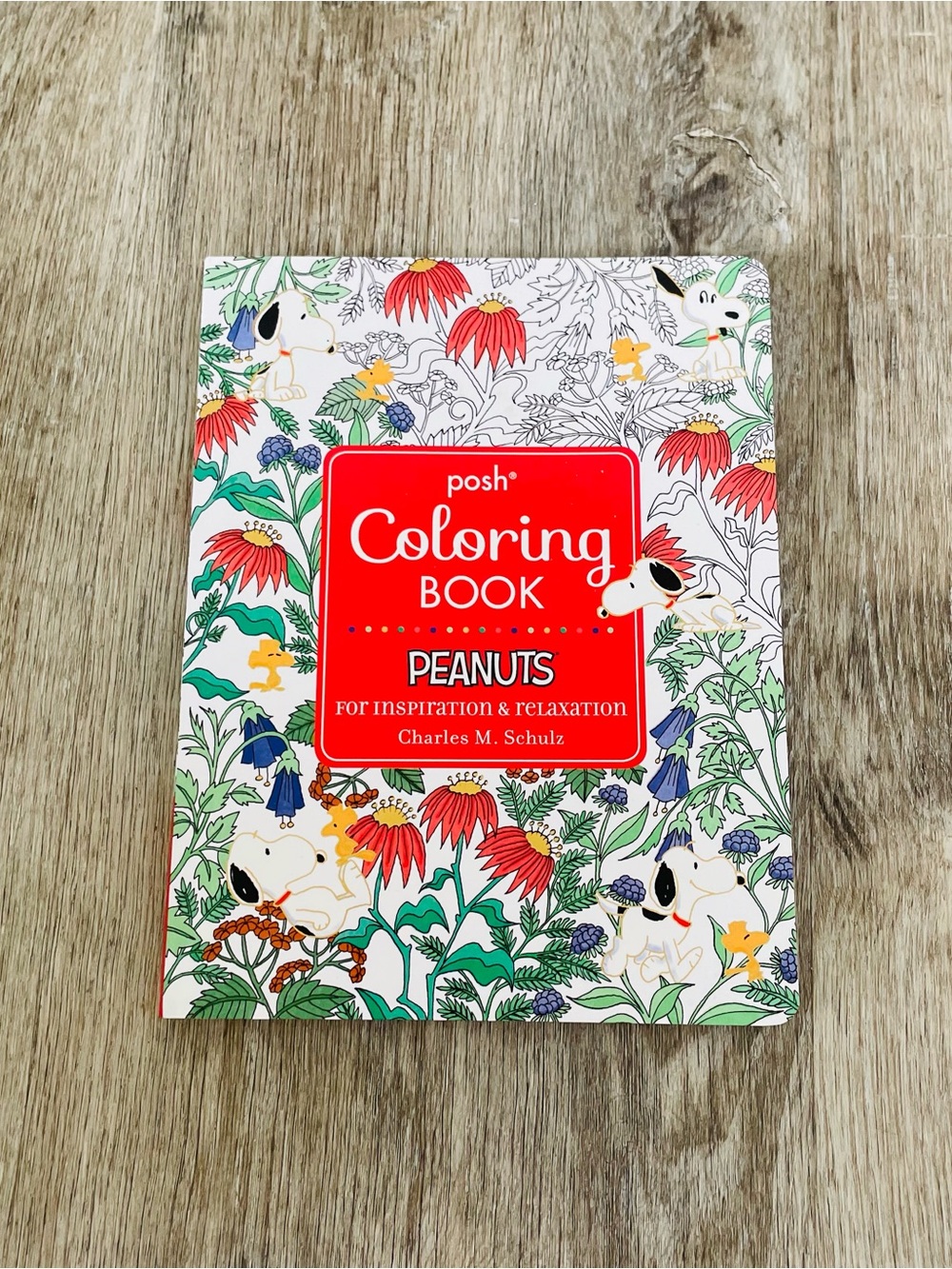 Posh Coloring Book — Red, Green, White Floral Peanuts Cover